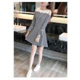 Đầm kẻ ngang hở vai đen trắng DV27.