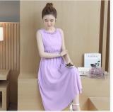 Đầm Maxi  Nút Bọc Eo Thun Nhún Cổ