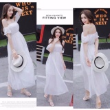 Đầm maxi trắng tay rớt nhúng thun