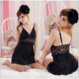 Đầm ngủ phối ren sexy (đen)-an16