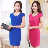 Đầm ôm vải đũi Thái cài hoa (Xanh coban) - DS27XCB