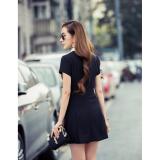 Đầm suông cổ phối trắng đính hoa Nha may Thu (Đen)