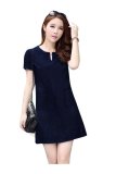Đầm suông denim cổ xẻ 2 túi NhanhMua 7342 (Xanh đậm)