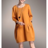 Đầm suông form xếp ly rộng tay lỡ (Vàng)- DST11
