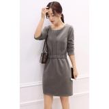Đầm suông thắt eo cổ tròn bổ trụ cách điệu - DS41
