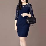 Đầm thun cát phối tay ren cao cấp Nhà may Thu (Xanh đen)