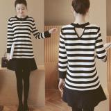 Đầm (Váy) Bầu Thu Đông - Đầm Hạ Eo Kẻ Đen Trắng