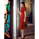 Đầm vintage cổ sơ mi - DX04 (Đỏ)