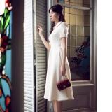 Đầm vintage cổ sơ mi. (Trắng) - DX04