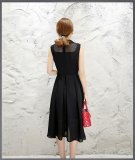 Đầm xòe cổ sơ mi phối lưới Mozy MZD415 (Đen)
