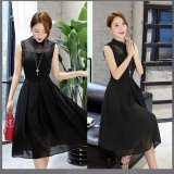 Đầm xòe cổ sơ mi phối lưới Mozy MZD415 (Đen)