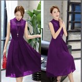 Đầm xòe cổ sơ mi phối lưới Mozy MZD415.1 (Tím)