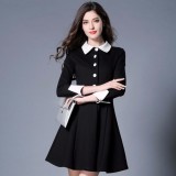 Đầm xòe công sở cúc bọc phối trắng - DXT03