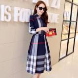 Đầm xòe kẻ caro dài tay - DX01 (Xanh đen)