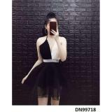 Đầm xòe phối màu khoét ngực sexy