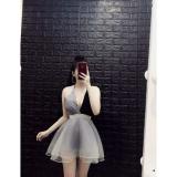 Đầm xòe phối màu khoét ngực sexy