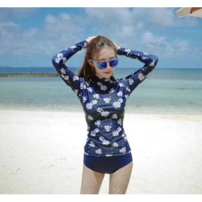 Nơi bán Đồ bơi bikini tay dài màu xanh họa tiết hoa - BF1002