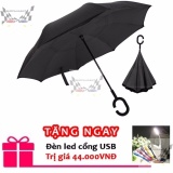 Dù gấp ngược che mưa, nắng màu đen (tặng đèn led usb)