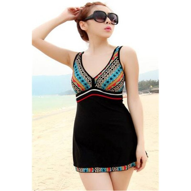 Nơi bán Kỳ lạ Nữ Cổ CHỮ V 1 Mảnh Bodycon Pareo Bộ Lạc Dân Tộc Đi Biển Che Swimdress Trikini Đồ Bơi Váy (Đen) -quốc tế