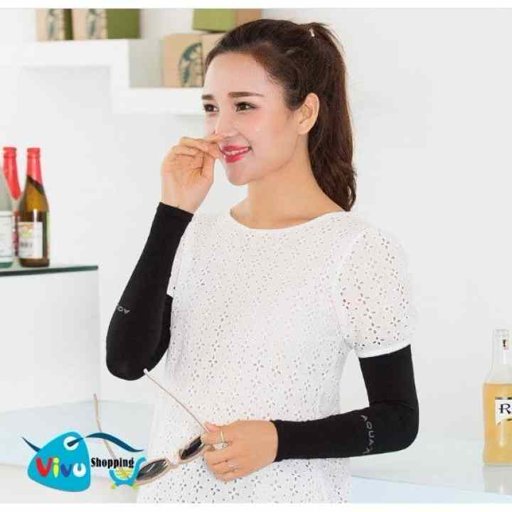 Găng tay chống nắng Letslim xỏ ngón chống tia UV (Đen, 2 ống tay)