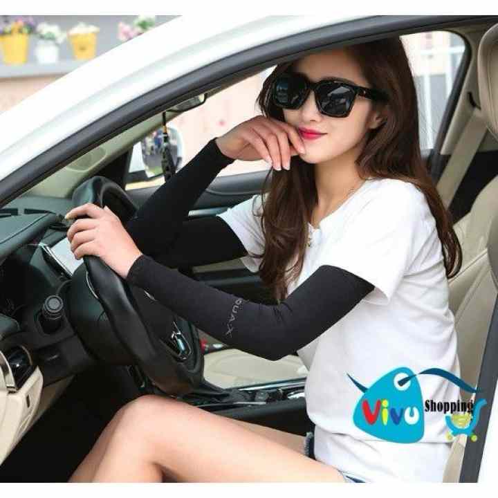 Găng tay chống nắng Letslim xỏ ngón chống tia UV (Đen, 2 ống tay)