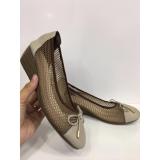 Giày đế xuồng 5 phân da phối lưới TIGISH (Kem)
