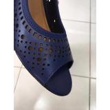 Giày gót trụ 5 phân lazer cut hở mũi JEWEL (Xanh navy)