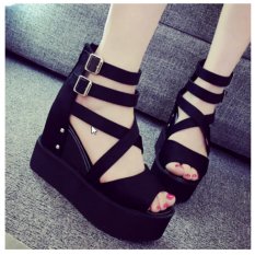 >> BÁO GIÁ GIÀY SANDAL NỮ PHONG CÁCH HÀN QUỐC NA65 | Shopee Lazada Sendo Tiki mới nhất 87 Giày sandal nữ đế xuồng quai chéo cao 11cm phong cách Hàn Quốc S040 (Đen)