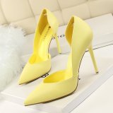 High-Heeled Shoes Women Pumps Thin Heels Pointed Toe High Heels Closed Toe Women Shoes Ladies Wedding Shoes (Yellow)