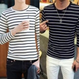 Bộ 2 áo thun nam body kẻ ngang tay dài cao cấp Hàn Quốc ( đen, trắng )