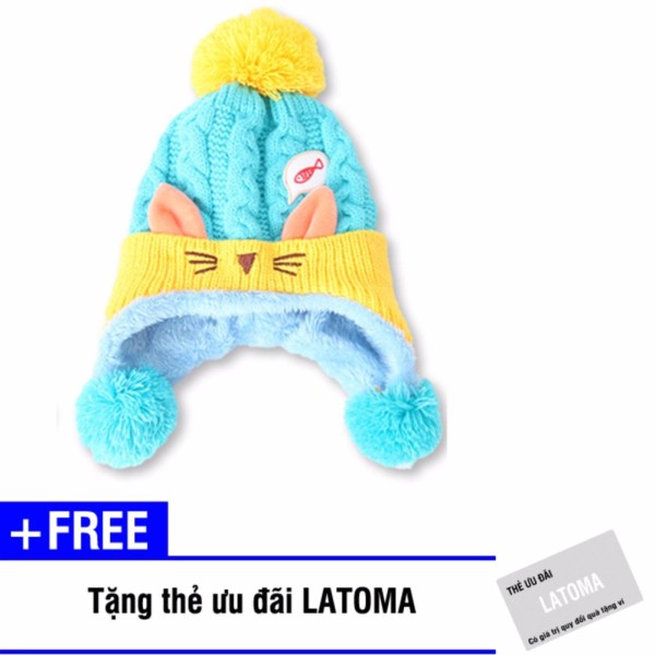 Mũ len thời trang bé gái Latoma S1412 (Xanh dương) + Tặng kèm thẻ ưu đãi Latoma
