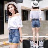 Quần short jean nữ co giãn quần short lưng cao nhiều nút GLQ031