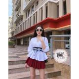 Set áo peplum buộc nơ eo và chân váy xoè