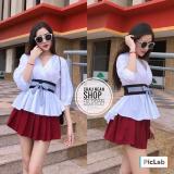 Set áo peplum buộc nơ eo và chân váy xoè