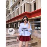 Set áo peplum buộc nơ eo và chân váy xoè