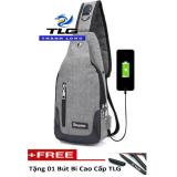 Túi đeo chéo nam cao cấp tích hợp cổng sạc USB Đồ Da Thành Long TLG 208211 tặng 01 bút bi cao cấp TLG