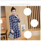 Váy đầm xòe liền thân dài tay thắt eo kẻ ca rô GLV019-Grey
