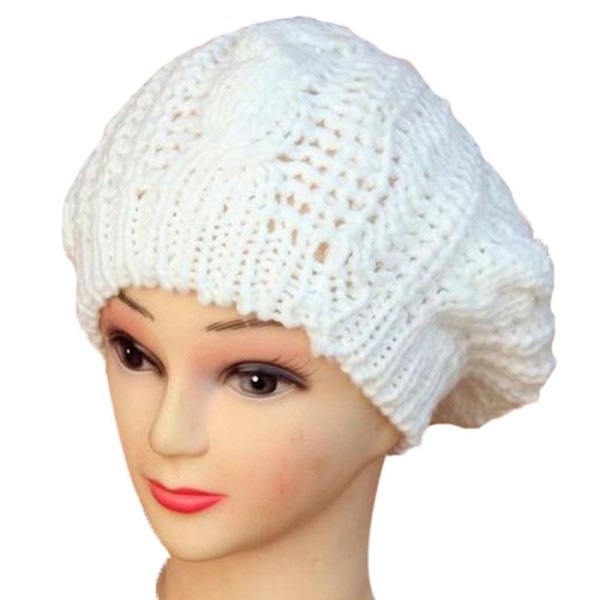Winter Woman Knit Beret Crochet Beanie Hat Cap Plain Color White - intl