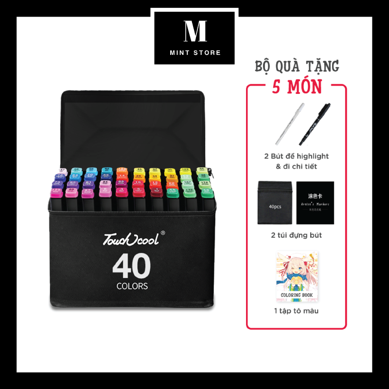 SET 40 bút màu Marker Touch Cool + kèm túi vải + bộ quà tặng 5 món - Bút vẽ trang trí sổ tay nghệ thuật -MINT STORE