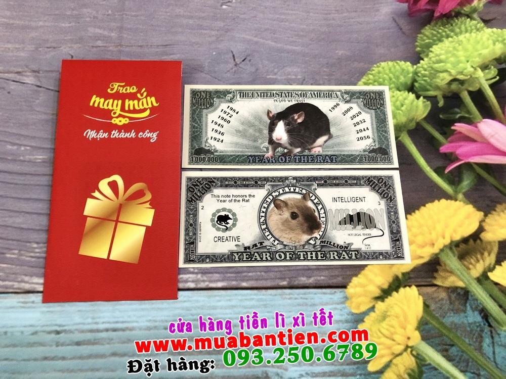Tiền Hình Con Chuột 1 Triệu USD lưu niệm Lì Xì Tết 2020 , tặng bao lì xì 2020