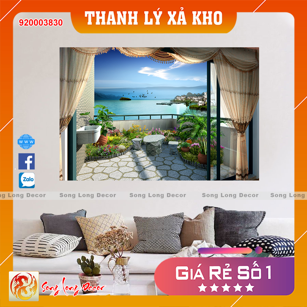 [THANH LÝ XẢ KHO]  Tranh dán tường 3d - Tranh 3D Cửa Sổ - Giấy dán tường 3d - Song Long Decor - 920003830