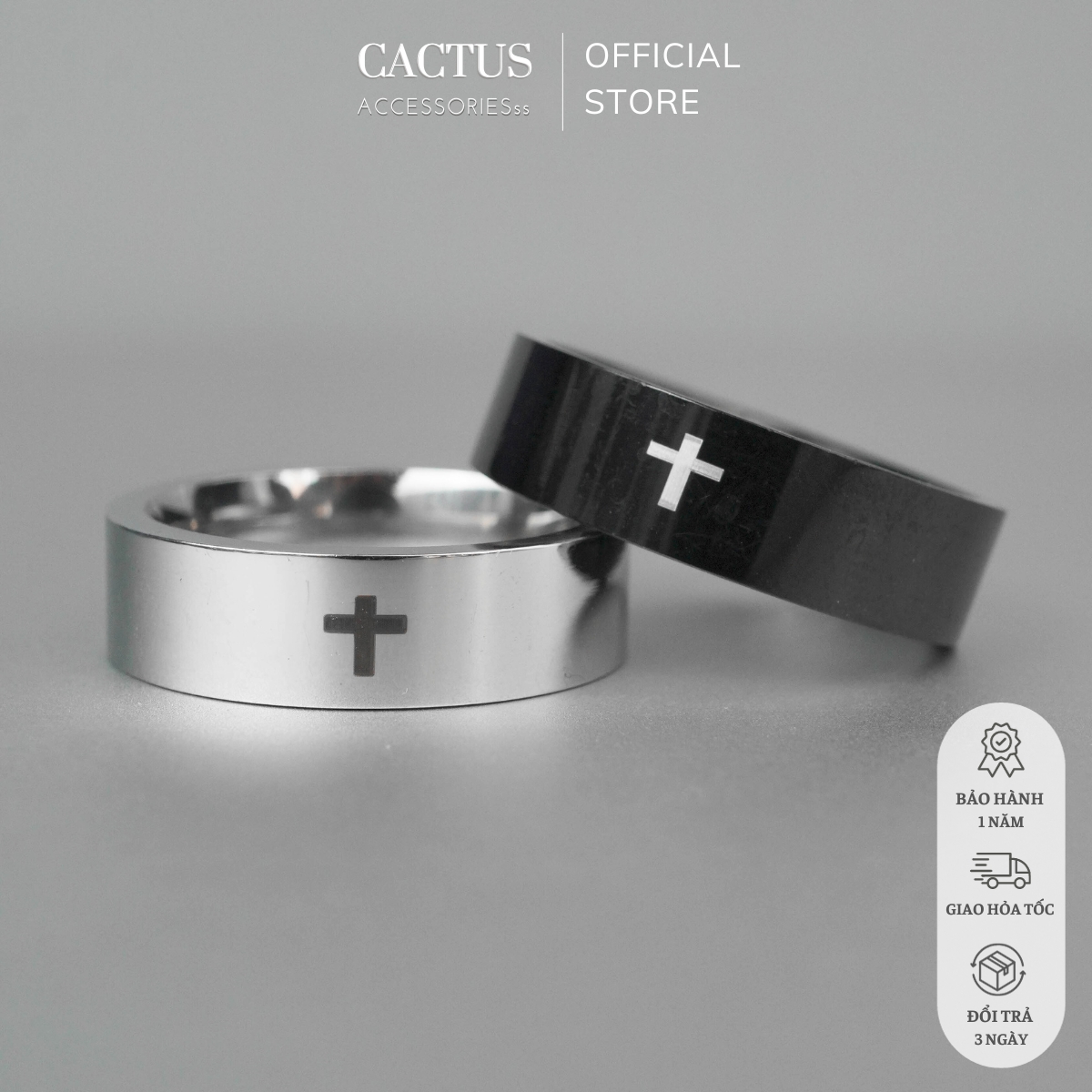 Nhẫn trơn basic khắc dấu cộng , nhẫn titan nam nữ đơn giản - Cactus Accessoriesss