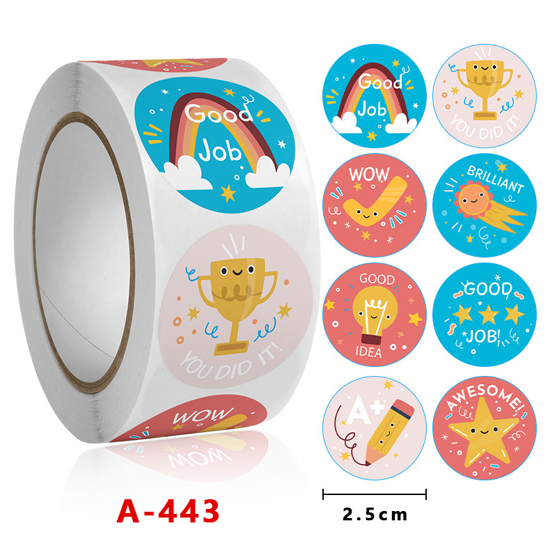 Cuộn 500 tem Sticker Khen thưởng Hình thú dễ thương cho bé - 2.5cm