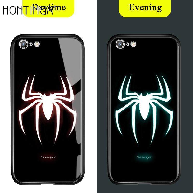 Hontinga iPhone 6 Plus 6s Plus + Case Luxury Fashion Shockproof TPU Protective Night Shine Casing Cover Shell. Luminous Marvel Avengers Tempered Glass Back Case