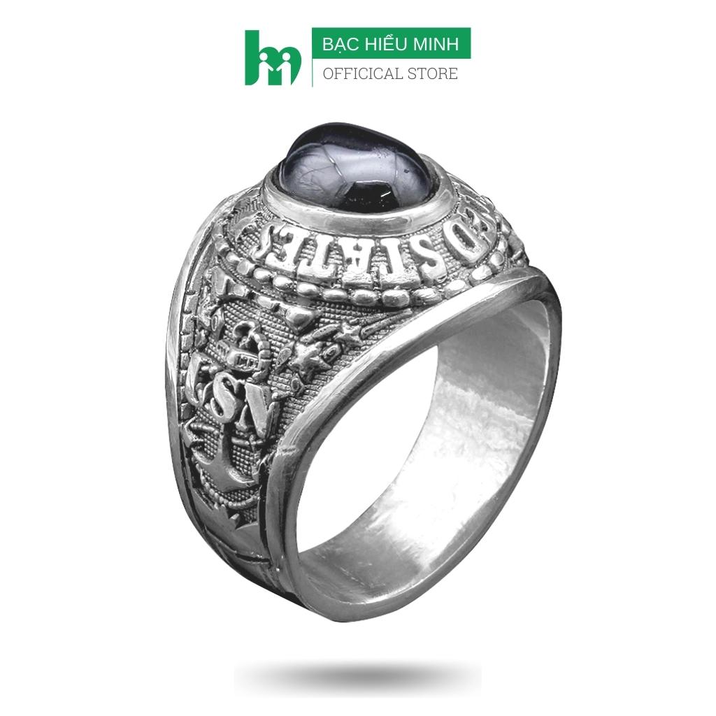 Nhẫn Nam Nhẫn Mỹ Hải Quân Hoa Kỳ đá đen Bạc Hiểu Minh NA596