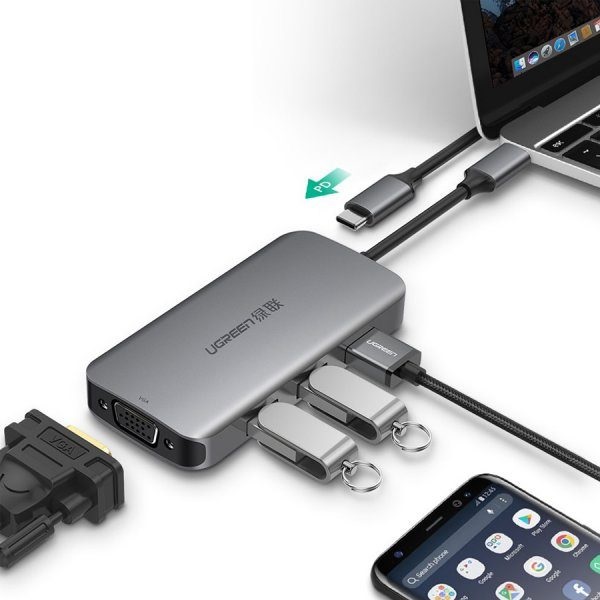 Cáp USB Type C sang VGA, Hub USB 3.0 - Ugreen 50210