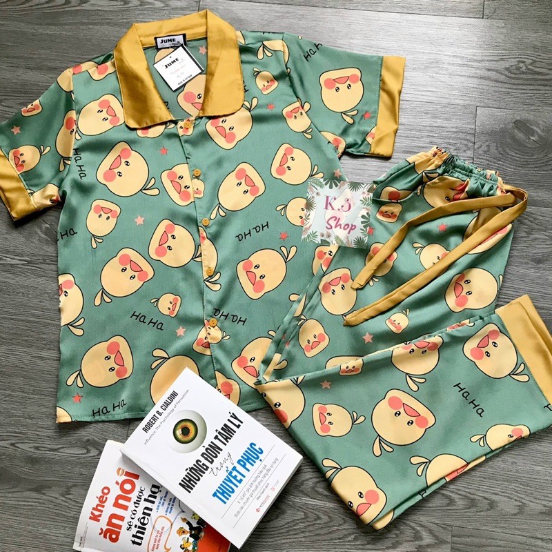 [XÃ KHO] Bộ Mặc Nhà Pyjama Lụa Hoạ Tiết Vịt [ ẢNH SHOP CHỤP ]