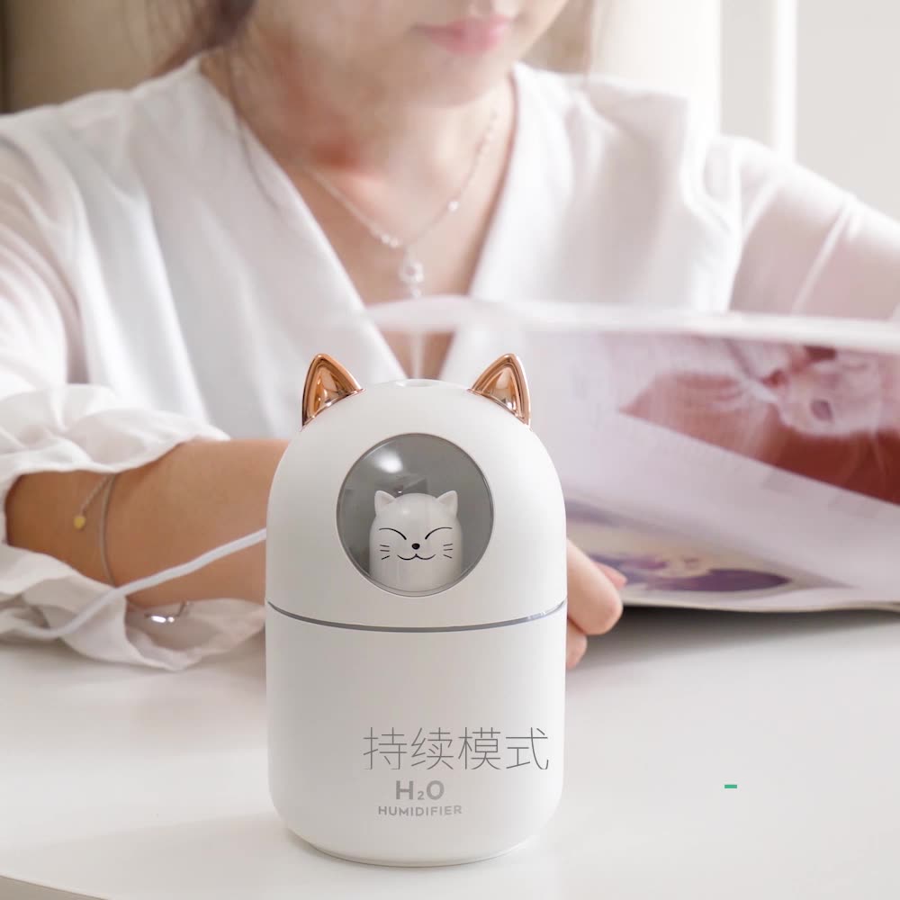 Máy phun sương mini tạo độ ẩm không khí hình mèo dễ thương dung tích 300ml PS14
