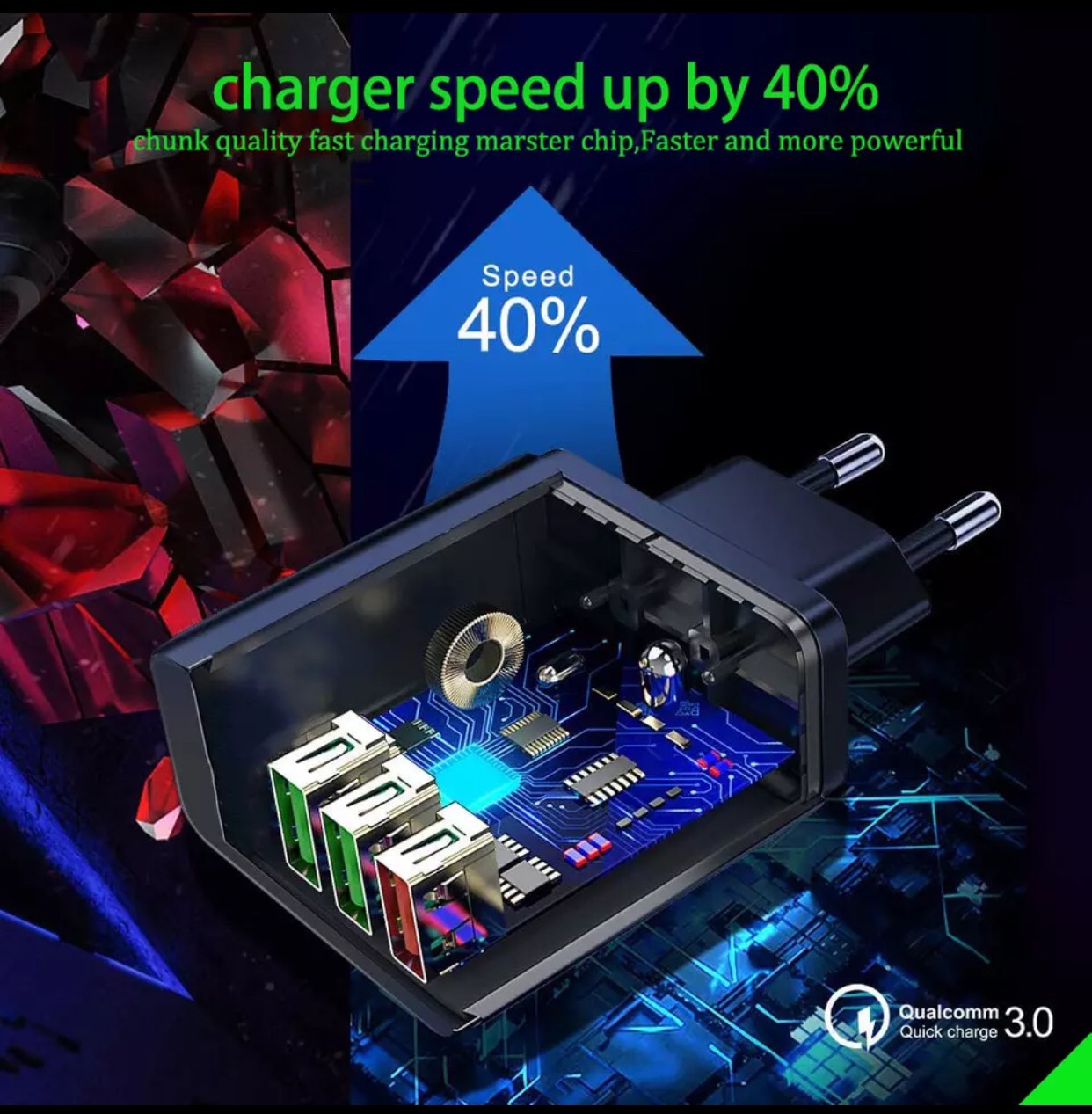 Củ Sạc Nhanh Ba Cổng Qualcomm 3.0 - cổng màu cam
