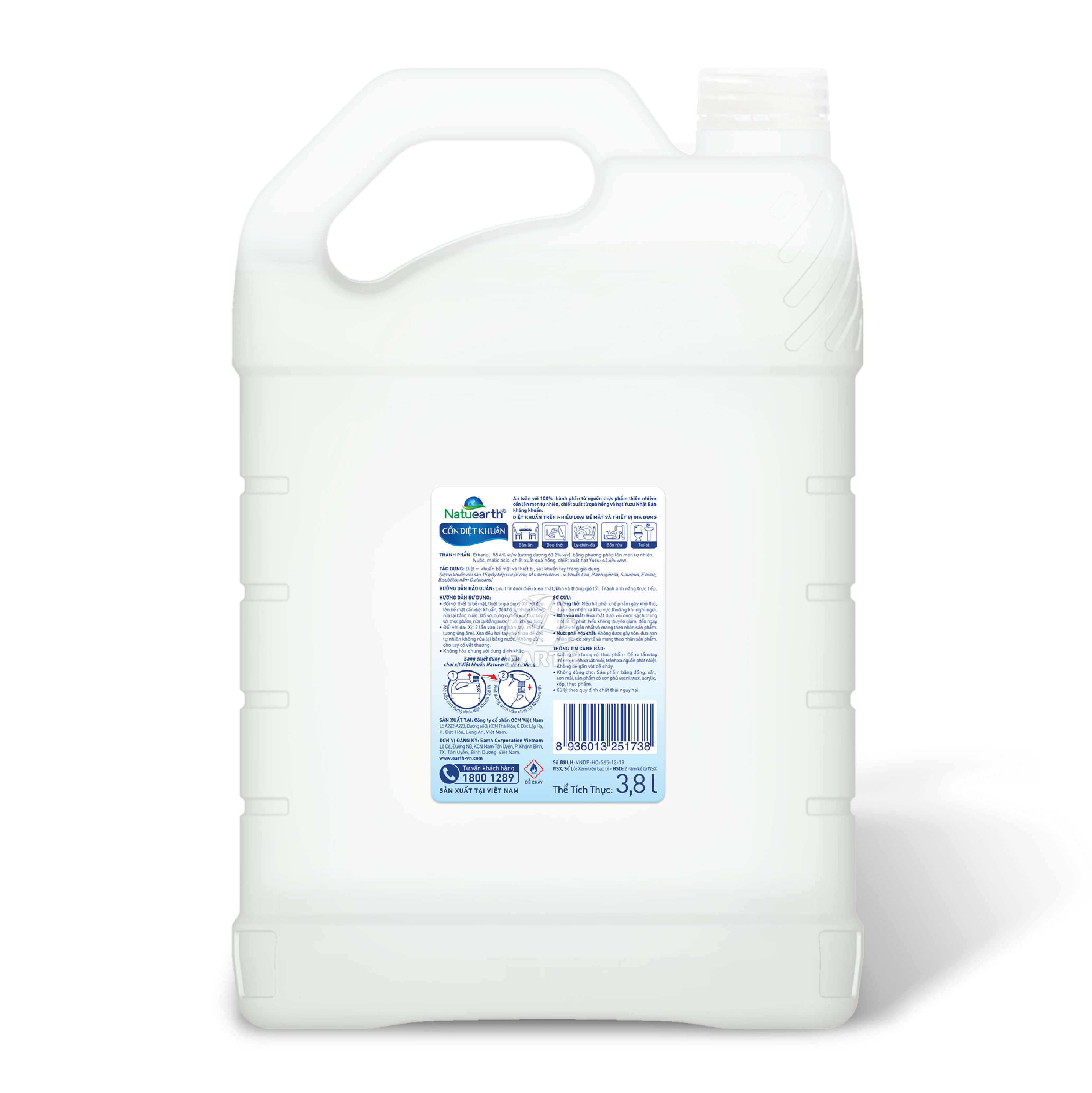 Cồn xịt diệt khuẩn Natuearth 3,8 lít (Siêu Tiết Kiệm)